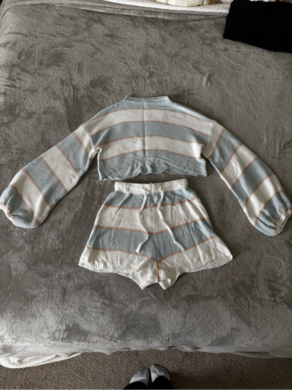 Kittenish Pastel Blue & Cream Knit Two-Piece Lounge Set